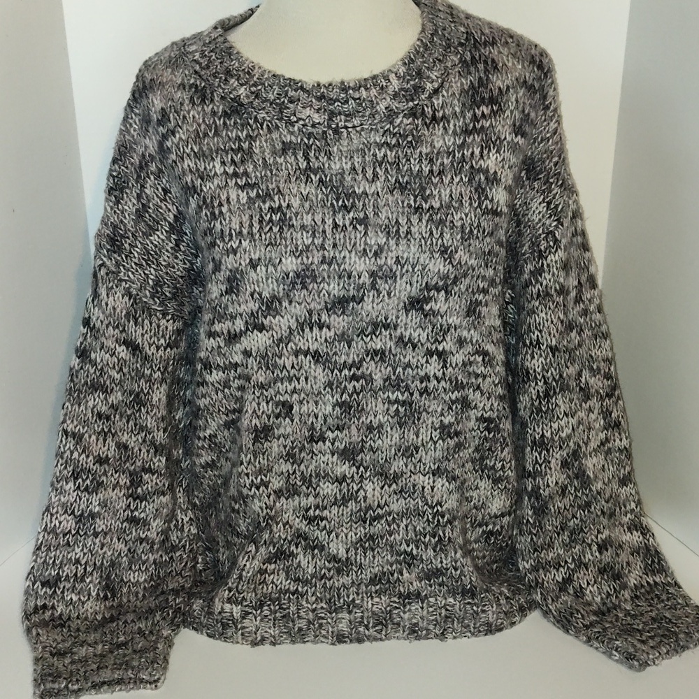 LOFT Gray Pink White Crew Neck Sweater  Size XL
